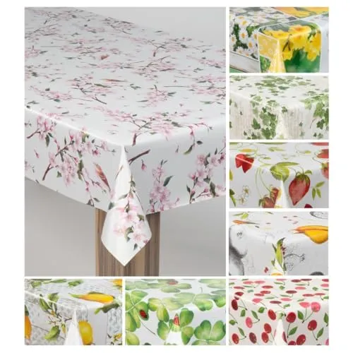 laro Wachstuch-Tischdecke Wachstischdecke Gartentischdecke, Muster:Kirschblüten Rosa Weiß, Größe:80x80