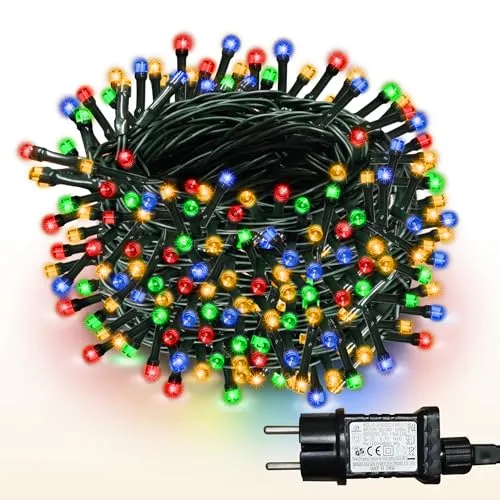 WISD LED Lichterkette 13m, 100er Bunt - Dimmbare Weihnachtsbeleuchtung auf Dunkelgrün Kabel mit 12 Modi, Timer und EU Stecker - Innen und Außen Deko für Weihnachtsbaum, Balkon, Zimmer, Garten