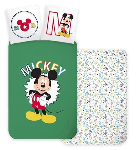 Bettwäsche Mickey für Babybett oder mitwachsendes Bett, wendbarer Bettbezug, 100 x 135 cm + Kissenbezug 40 x 60 cm, 100 % Baumwolle
