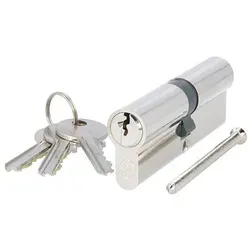 MS Beschläge Profilzylinder Doppelzylinder Messing vernickelt Schließzylinder, Türzylinder gleichschließend 45/45mm silberfarben 45/45 mm
