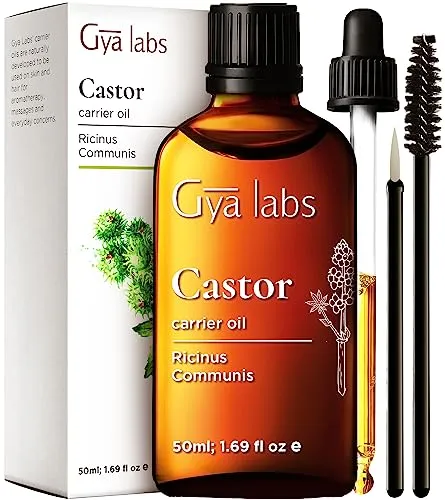 Gya Labs Organic Cosmetics Rizinusöl für Wimpern und Augenbrauen – 100% natürliches kaltgepresstes Rizinusöl für Haare, Wimpern und Augenbrauen – (50 ml + Wimpernset)