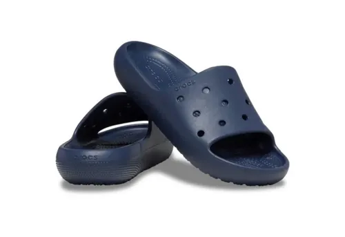 CROCS Classic Slide v2 - Unisex Badeschuhe in Navy - Pantoletten mit bequemem Fußbett für ultimativen Tragekomfort am Strand oder Pool.