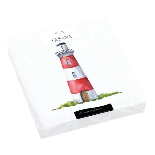 Servietten Lighthouse Einzelner Leuchtturm Insel Ozean rot weiß 33x33cm 20