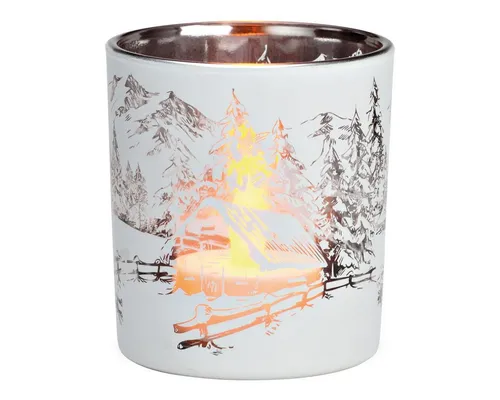 matches21 HOME & HOBBY Kerzenhalter Glas Windlicht Winter-Wald Motiv Teelichthalter Ø 7 x 8 cm weiß (1 St), Schönes Teelicht Kerzenglas als Winter-Deko Weihnachten Tischdeko