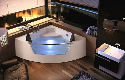 Whirlpool Eckbadewanne mit LED Licht und Massagedüsen