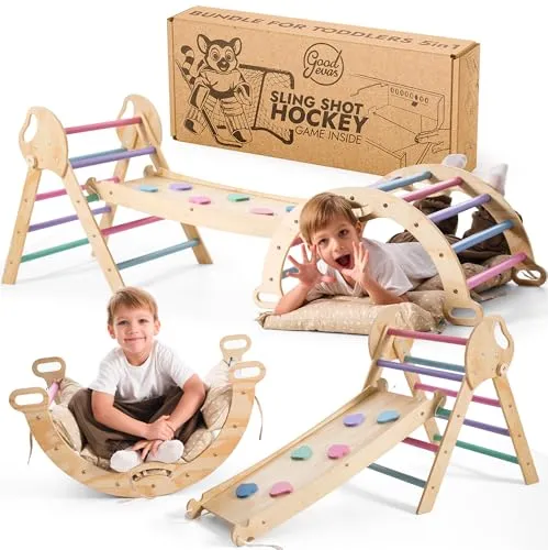Goodevas 5-in-1 Montessori Klettergerüst Indoor aus Holz mit Rutsche – Kletterdreieck Montessori für Kinder ab 1 Jahr, Indoor Spielplatz Baby Kletterset, Indoor Kletterspielzeug Dreieck