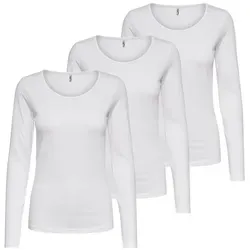 ONLY Langarmshirt Langarmshirt Damen Shirt Schwarz Weiß Longsleeve 1er - 5er Pack weiß M (38)