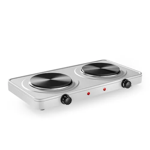 Wiltec Doppelkochplatte 2000W – Elektrische Kochplatte mit Thermostat