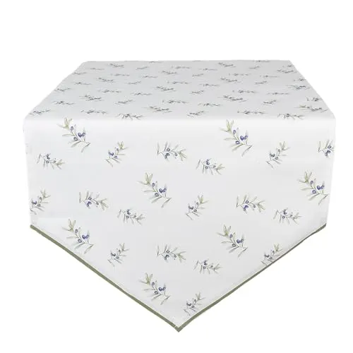 Clayre & Eef Tischläufer 50x160 cm Weiß Baumwolle Oliven in grün von Clayre & Eef