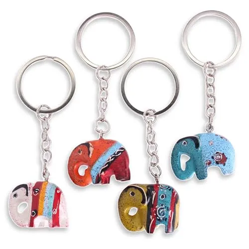 budawi® Handgefertigter Speckstein Elefanten Schlüsselanhänger – Unikat & liebevoll bemalt – Glücksbringer Geschenkidee (1 Stück, zufällige Auswahl aus 4 Mustern)