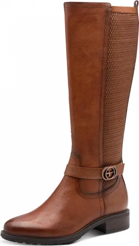 Tamaris Damen Stiefel 1-25618-43-305 COGNAC HW 25/26 - Modischer Langschaftstiefel - Wanderschuhe in edlem Cognac, aus hochwertigem Kunstleder mit atmungsaktiver TOUCH-IT Technologie für maximalen Komfort bei jedem Schritt.