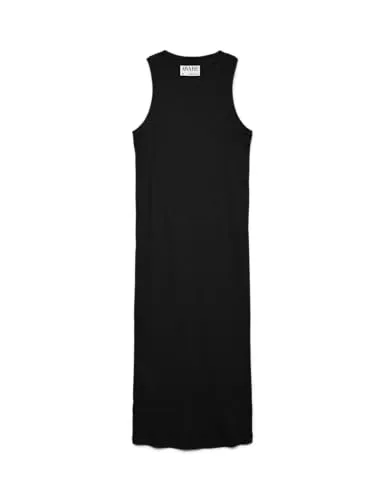 VERO MODA Damen VMLAVENDER SL Calf Dress VMA NOOS Kleid, Black, XS - Nachhaltiges Midi Kleid aus elastischer Baumwolle, perfekt für Freizeit und lässige Anlässe.