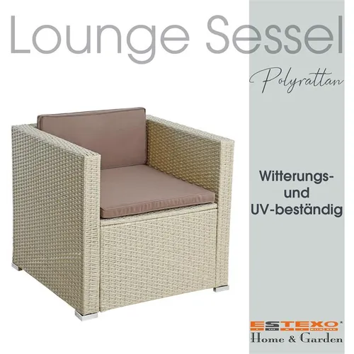 ESTEXO Polyrattan Gartensessel - Bequemer Loungesessel für den Garten - Moderner Lounge-Stuhl aus witterungsbeständigem Polyrattan; Inklusive bequemen Kissen und einfach zu reinigen; Ideal für entspannte Stunden auf der Terrasse.