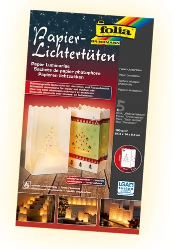 FOLIA PAPIER LICHTERTÜTEN MIT MOTIV WEIHNACHTSBAUM 5 STÜCK 24,5 X 14 X 8,5 CM