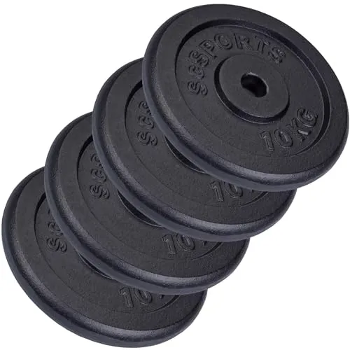 ScSPORTS® Hantelscheiben Set 40 kg - Hantelscheiben aus robustem Gusseisen für effektives Training, ideal für Fitnessstudio und Rehabilitation. Set enthält 40 kg Gewichtsscheiben mit 30 mm Lochdurchmesser.