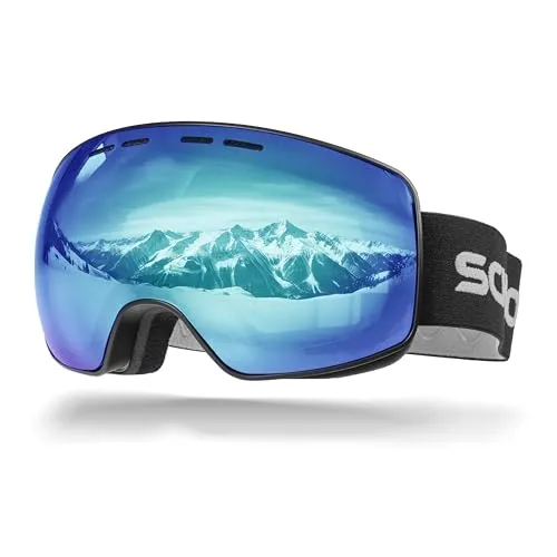 SCHNORR Skibrille Ventra Blau S3 | Sphärisch, Anti-Fog, Full REVO, UV400 Skibrille Männer, Ski Brille Frauen, Snowboardbrille, schlechtes Wetter, Schibrille, Skiing Goggles