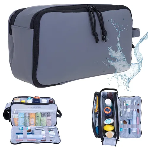 Kulturbeutel XL Hydro Plane 12829 Grau - Robuste Kulturbeutel für Sauna und Outdoor, wasserabweisend aus 100% Polyester. Ideal für Reisen, Gym und Schwimmen, passt perfekt in Koffer oder Trolley.