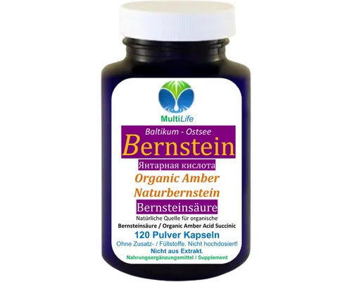 Bernstein Natur-Bernsteinpulver 120 Kapseln - Elixier der Jugend - Apfelessig-Kapseln mit hochwertigem Naturbernstein, reich an organischer Bernsteinsäure zur Unterstützung der Zellenergie und als starkes Antioxidans für mehr Wohlbefinden.