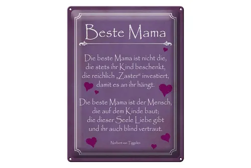 Femer GmbH Metallschild Spruch 30x40 cm Beste Mama, (1 St), gewölbte Oberfläche, abgerundete Ecken, umgeschlagene Kanten