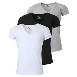 Young & Rich T-Shirt Herren Uni Basic 1315 extra tiefer Ausschnitt 3er Pack (3er-Pack, 3-tlg., 3er-Pack) V-Ausschnitt unifarben kurzarm slim fit