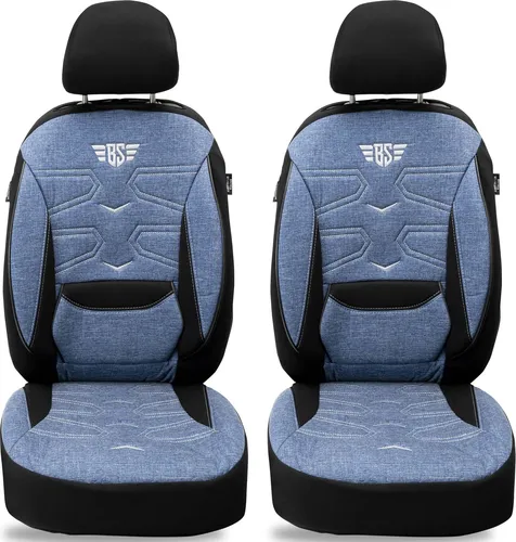 BREMER SITZBEZÜGE Autositzbezug für Opel Karl (2015-2019) - Praktisches 2-teiliges Set in Schwarz/Blau, passend für Fahrzeuge mit oder ohne Sitzheizung. Atmungsaktives Material sorgt für angenehmen Komfort und einfachen Schutz der Sitze.