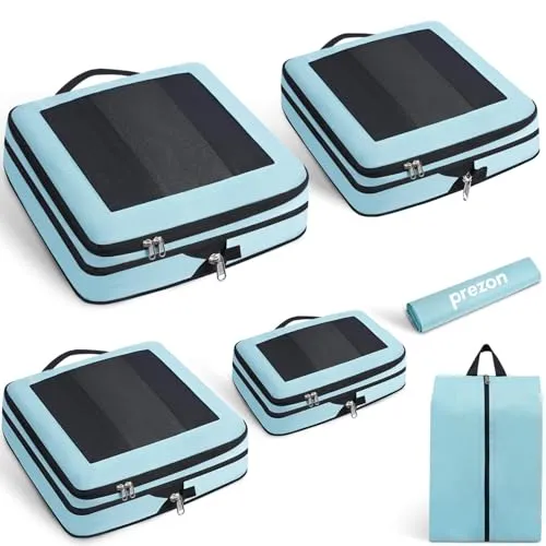 Prezon Kompressions-Packwürfel, Sichtbar und Tragbar - Kofferorganizer mit verbessertem Netzfenster für atmungsaktive Aufbewahrung. Komprimiert Ihr Gepäck und spart Platz, ideal für Reisen und ordentliche Aufbewahrung.