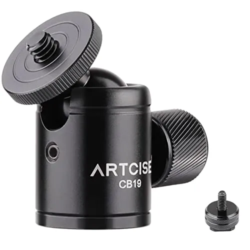 ARTCISE CB19 Mini Stativkugelkopf 1/4 Blitzschuhadapter Abnehmbar, 360°Drehbar CNC Panorama Kugelgelenk Kamerahalter für Smart Phone/DLSR Camera/Flash Light/Video Monitor, Max. Belastung 6.61lb/3kg