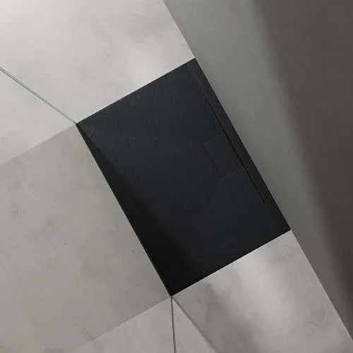 doporro Duschtasse Duschwanne 70x100x3 flach Mineralguss in Anthrazit DIN-Anschlüsse für bodengleiche Montage geeignet Geoma07