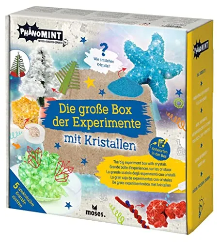 moses. PhänoMINT Kristall-Experimentier-Set - Experimentierkästen für Kinder ab 8 Jahren ✓ Mit diesem Set züchten junge Forscher beeindruckende Kristalle in verschiedenen Formen und Farben. Ideal für spannende Experimente zu Hause!