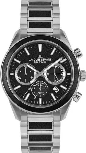 JACQUES LEMANS Eco Power Herrenuhr 1-2115F - Armbanduhren für Herren mit innovativem Solarwerk und nachhaltigem Armband aus veganem Apfelleder - umweltbewusst und stilvoll.