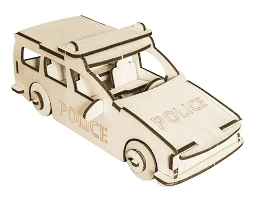 Pebaro 851/3L Holzbausatz Polizeiauto Lasercut, 3D Puzzle, Holzpuzzle
