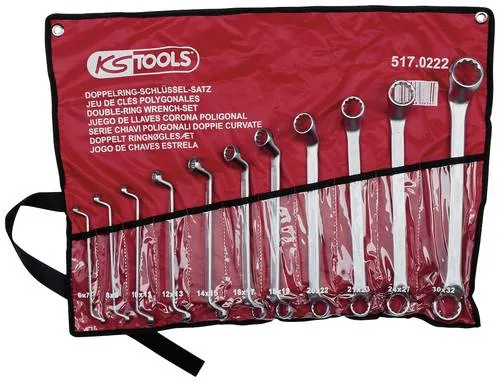 KS-Tools Ringschlüssel 517.0222 - 11-teiliges Doppel-Ringschlüssel Set 6-32mm, mit dünnwandigen Ringen und praktischer Rolltasche