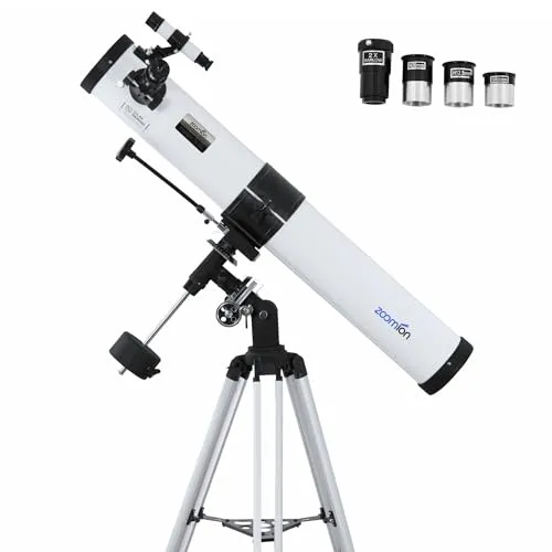 Zoomion Voyager 76/900 EQ Spiegelteleskop - Astronomisches Teleskop Set für Einsteiger - Teleskope Set mit lichtstarkem Newton Teleskop, eq-2 Montierung für kinderleichte Bedienung und umfangreichem Zubehör, ideal für die Beobachtung von Planeten und Sternen.