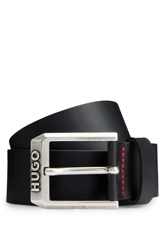 HUGO Herren Gelio-c_sz40 Gürtel, Black1, 80 EU - Herren-Gürtel aus hochwertigem Glattleder mit Logo-Detail an der mattschwarzen Schließe für hohen Tragekomfort und stilvolle Akzente.