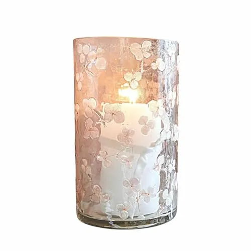Loberon Windlicht Velindar, Mundgeblasen, mit Echten Blüten Gearbeitet, Romantischer Look, Kerzenhalter, Dekoration, Glas, klar/rosa