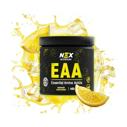 NEX EAA Pulver 450g | Eistee Zitrone | 9 essentielle Aminosäuren & 3g Leucin pro Portion | 100% Vegan, Muskelwachstum & Regeneration | 30 Portionen | 1er Set