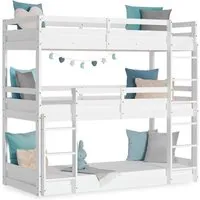 Homestyle4u Etagenbett 3 Kinder 90x200 mit Treppe - Funktionelles Hochbett aus Kiefernholz mit 3 Liegeflächen, Bettkasten und abgerundeten Kanten für Sicherheit im Kinderzimmer.