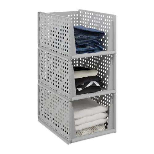 Schrank Organizer 3er Set - Stapelbare Aufbewahrungsboxen - Platzsparende Aufbewahrungsboxen für Kleiderschränke, mit offener Vorderseite für einfachen Zugriff. Ideal für Ordnung und Übersichtlichkeit.