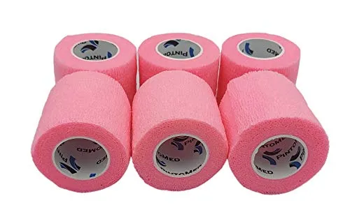 PintoMed Selbstklebender Verband Gedehnt -6 x Rosa - 5cm x 4,5m Bandagen Rollen Haftbandage Fixierbinde Selbsthaftend Health Pflaster Sport Tape Stück für Handgelenk Bein Arm Vet Wrap