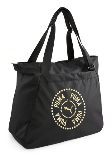 PUMA AT ESS Tote Bag Logo Love - Praktische Schultertasche in Puma Black - Handtaschen mit geräumigem Hauptfach, verstellbaren Henkeln und stylishem Design. Ideal für spontane Einkäufe und passt zu jedem Outfit!