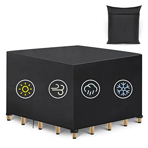 Hoypeyfiy Gartenmöbel Abdeckung,Rechteckig (125x125x74cm),Abdeckung für Gartenmöbel 600D Oxford wasserdichte Schutzhülle Anti-UV Abdeckplane für Gartentische Terrassenmöbel- Schwarz