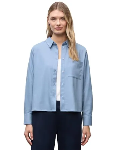 Langarmbluse STREET ONE für Damen, Gr. 38, frosted blau meliert - Moderne Hemdbluse von STREET ONE mit V-Ausschnitt und seitlichen Tape-Details. Ideal für den Alltag, bietet sie hohen Tragekomfort und pflegeleichte Eigenschaften. Ein Must-Have für stilbewusste Damen!