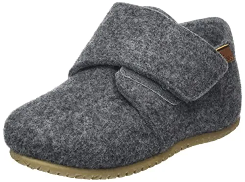 Mols Jungen Unisex Kinder Heiris Slipper, Grey, 22 EU - Hausschuhe für Kinder mit Gummisohle und Klettverschluss, ideal für gemütliches Tragen und herausnehmbare Innensohle für optimale Hygiene.