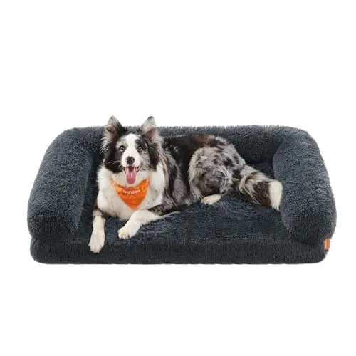 Feandrea FluffyHug Hundebett, Hundekissen Größe XL, Hundematte für mittelgroße und große Hunde, Hundesofa Noppenschaumstoff, Bezug abnehmbar und waschbar, 106 x 76 x 19 cm, dunkelgrau PGW233G02V1