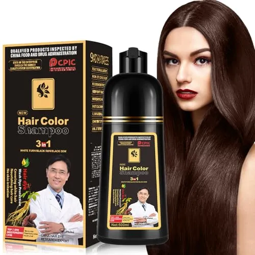 Schwarze Haarfarbe, Färbe-Shampoo für Männer und Frauen, Colorationsshampoo für graues Haar, Para Canas Shampoo, 3-in-1 Farb-Shampoo, 16,9 Fl Oz (Dark Brown)