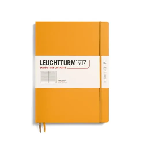 LEUCHTTURM1917 Notizbuch Master Slim A4+, Rising Sun, Hardcover - Notizbuch in A4+ mit 123 nummerierten Seiten, ideal für Büro und Alltag. Hochwertige Fadenheftung, 2 Lesezeichen und nachhaltiges FSC-zertifiziertes Papier für optimale Lesbarkeit.