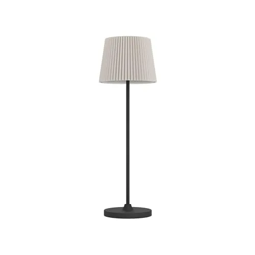 EGLO LED Akku Tischleuchte Leonero, Tischlampe kabellos, schwarz-beige Nachttischlampe aus Metall mit Textil Falt Lampenschirm, Touch dimmbar, USB aufladbar, warmweiß-neutralweiß