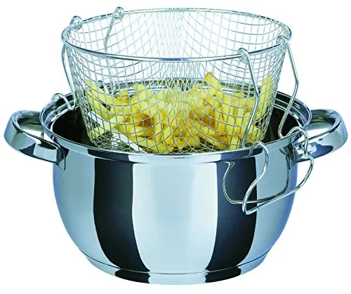 GSW Frittiertopf 22 x 11,5 cm - Induktionsgeeignet mit Glasdeckel - Kochtöpfe - Hochwertiger Edelstahl-Frittiertopf mit 3 Litern Volumen, energiesparendem Kapselboden und vielseitig einsetzbarem Glasdeckel.