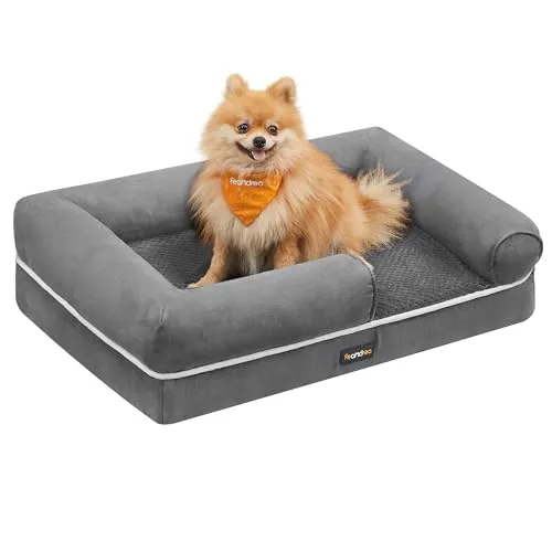 Feandrea Orthopädisches Hundebett, Hundekissen, Hundekorb, weiche Polsterung, Hundesofa, erhöhte Ränder, Bezug abnehmbar und waschbar, 76 x 51 x 18 cm, rutschfeste Unterseite, hellgrau PGW074G02V1