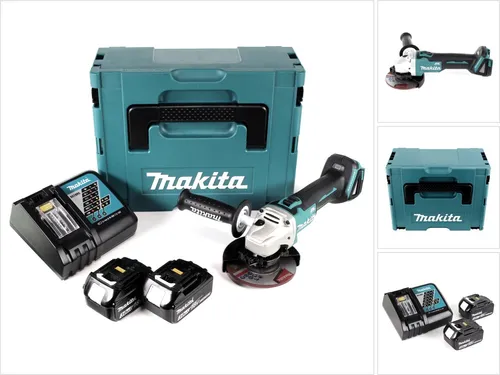 Makita DGA 504 RFJ Akku Winkelschleifer 18V 125mm - Schleifmaschinen, leistungsstarker Brushless-Motor, inklusive 2x 3,0Ah Akkus und Ladegerät für kabelloses Arbeiten.